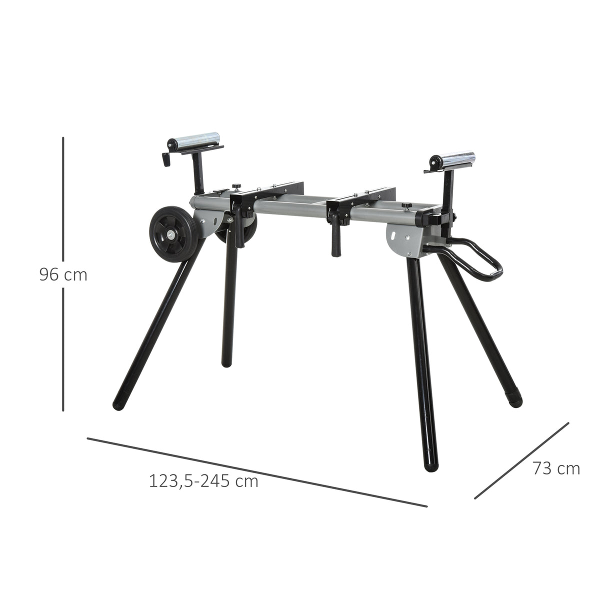 Suporte universal para serra de esquadria dobrável com distância de trabalho ajustável, fácil de transportar e armazenar 123,5-245x73x96 cm Preto — foto 3