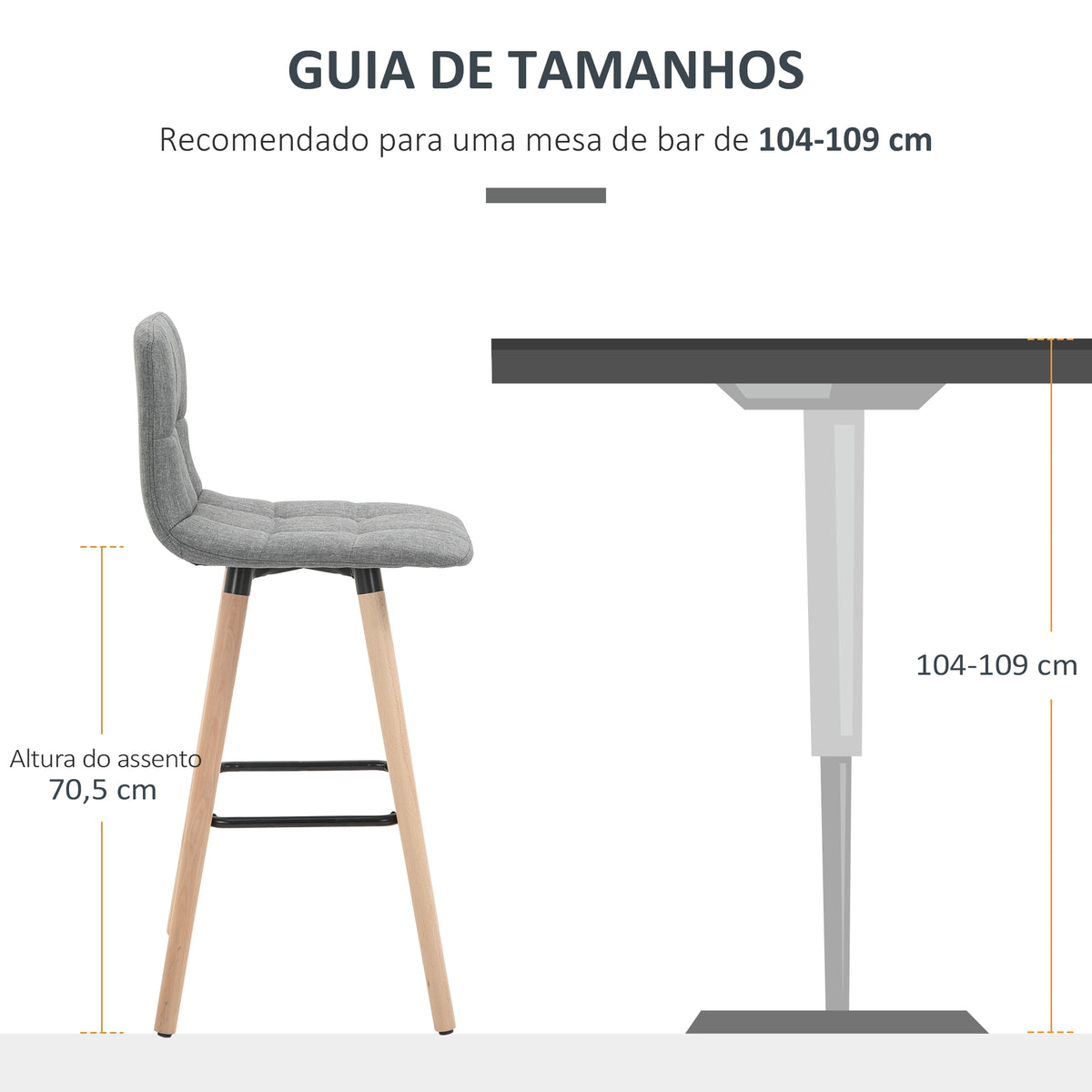 Conjunto de 2 Bancos de Bar Bancos Altos de Cozinha com Encosto Apoio para Pés Estilo Moderno Cadeiras Altas para Sala de Jantar 41,5x47x97,5 cm Cinzento — foto 7