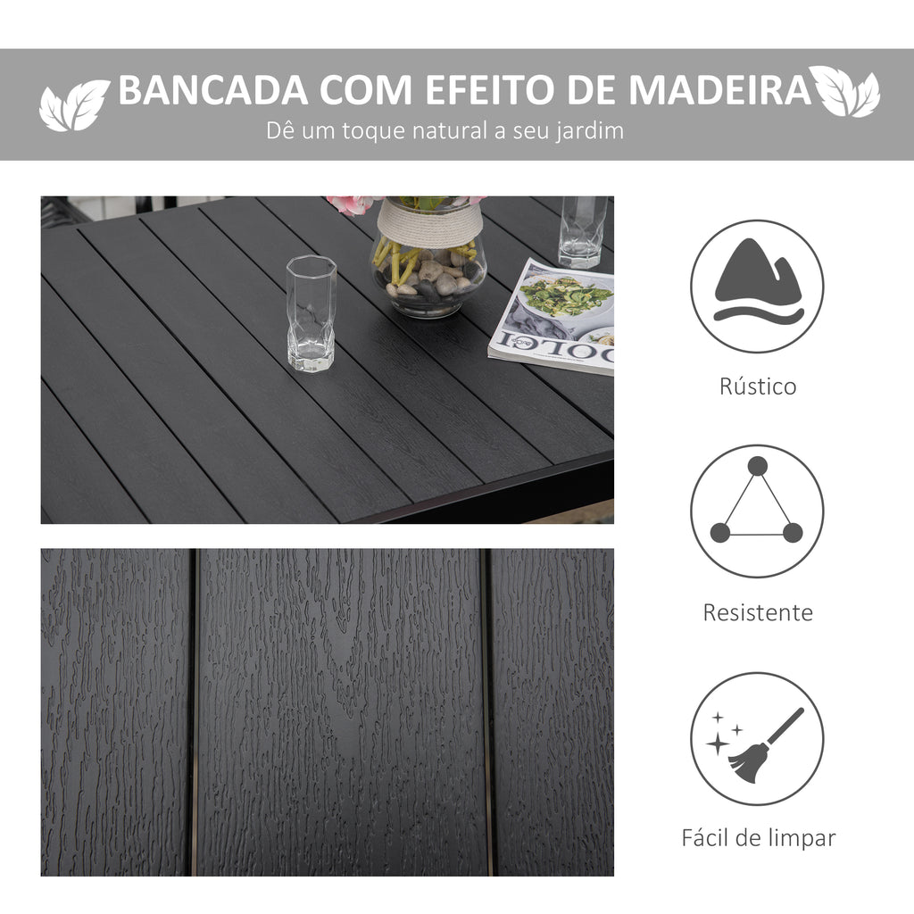 Mesa de Jardim Retangular Mesa de Exterior para 6 Pessoas com Bancada de Ripas e Estrutura de Alumínio para Terraço Balcão 140x90x74cm Preto — foto 4