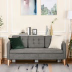 Sofá de 3 lugares acolchoado com 3 almofadas e apoios de braço Espaço de armazenamento Estilo moderno para sala de estar Quarto 166,5x62x82 cm cinza — foto 7