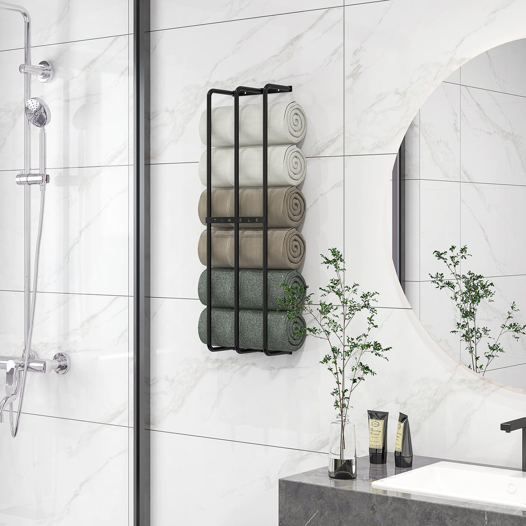 Toalheiro de Casa de Banho Toalheiro de Parede com 3 Barras e Estrutura de Metal Suporte para Toalhas 21x12x74 cm Preto — foto 2