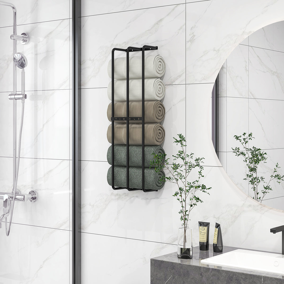 Toalheiro de Casa de Banho Toalheiro de Parede com 3 Barras e Estrutura de Metal Suporte para Toalhas 21x12x74 cm Preto — foto 2