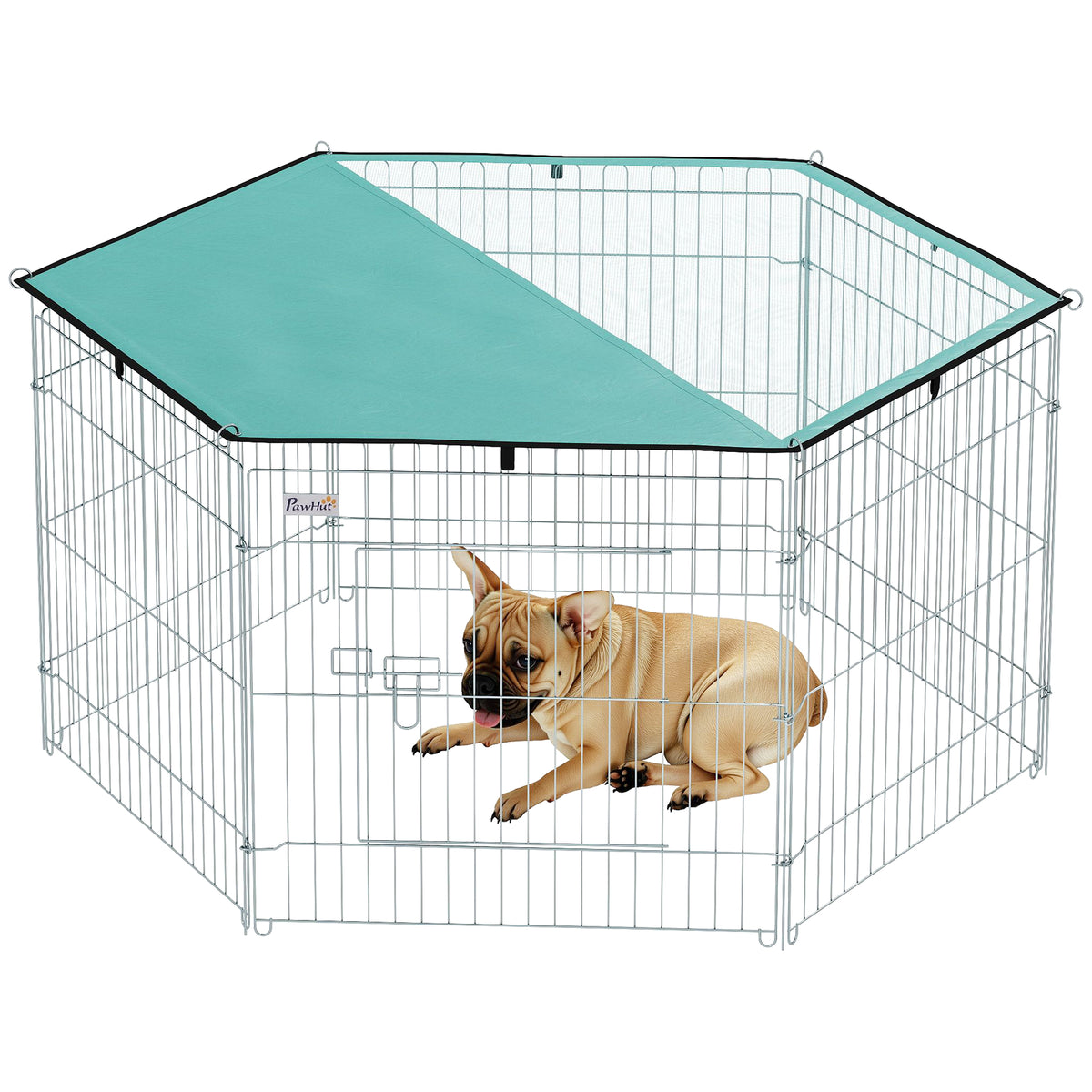 Parque para Animais de Estimação com 6 Painéis 59x60cm Dobrável Cerca para Animais de Estimação com Porta com Trava e Toldo Superior para Jardim Pátio Exterior Prata — foto 1
