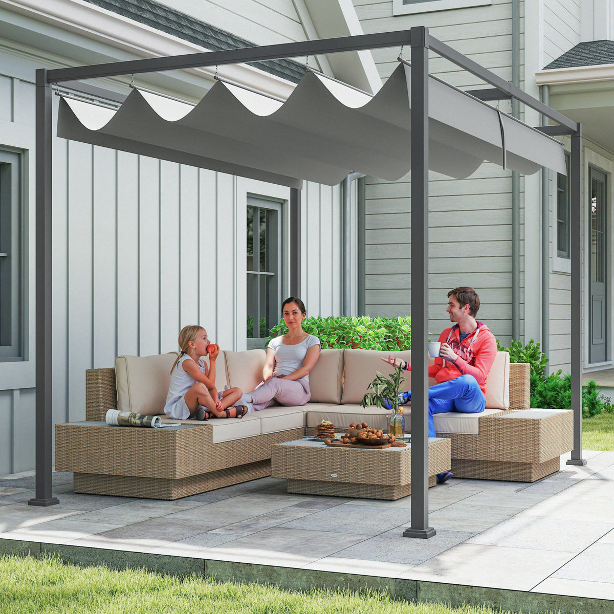 Pérgola 3x2m Pérgola de Jardim com Teto Retrátil de Poliéster com Revestimento Resistente para Celebrações Festas Casamento Cinza — foto 2