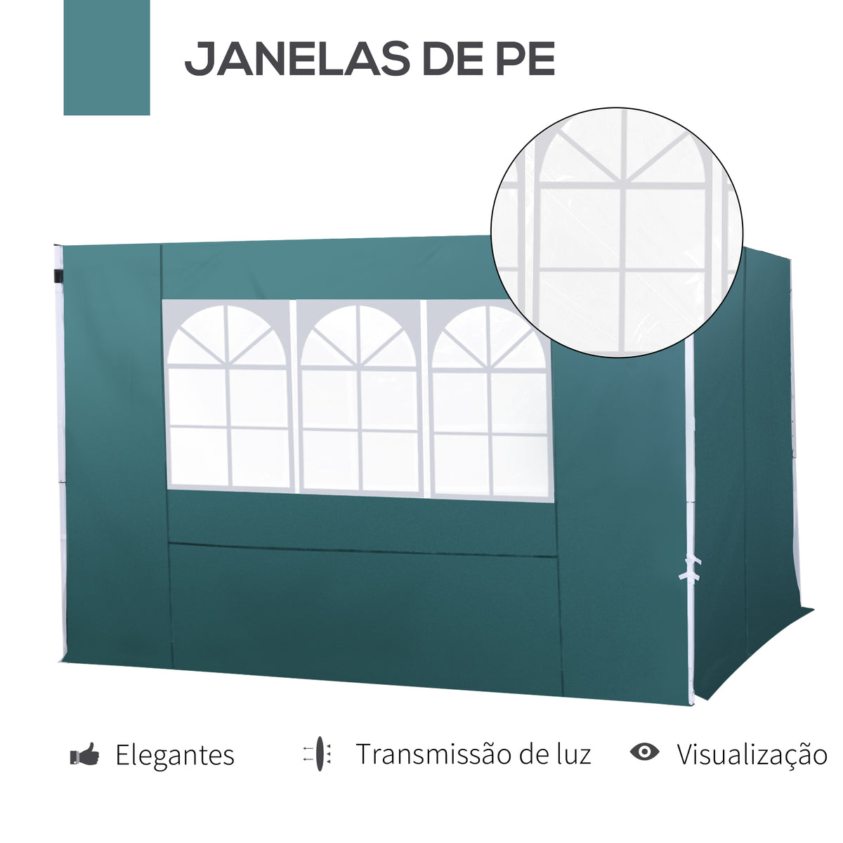 2 Paredes Laterais para Tenda 3x3 m Parede Lateral de Substituição de Tecido Oxford com Janela 300x200 cm Verde — foto 5