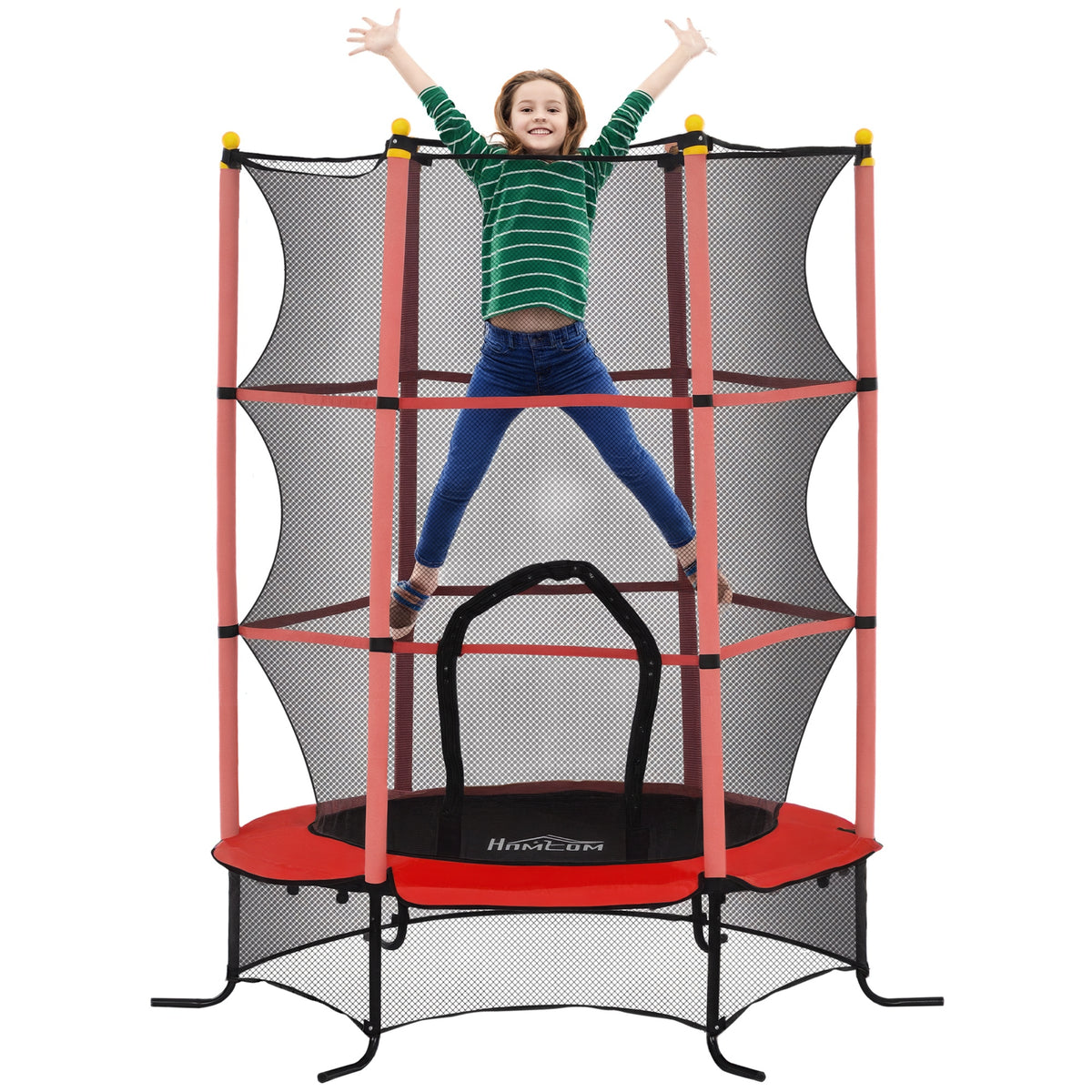 Trampolim para Crianças acima de 3 Anos Cama Elástica Infantil com Rede de Segurança e Estrutura de Aço para Interiores e Exteriores Carga 50 kg Ø163x190 cm Vermelho — foto 1