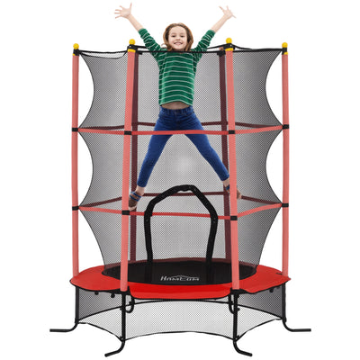 Trampoline for Children over 3 Years with Safety Net and Steel Frame for Indoor and Outdoor Load 50 kg Ø163x190 cm Red