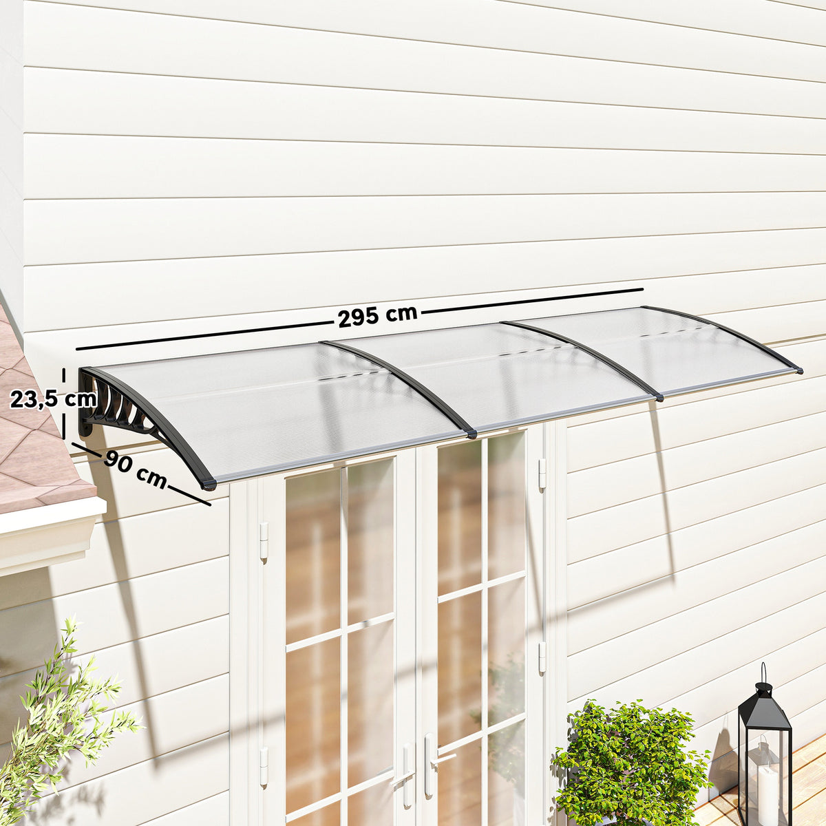 Marquise para Portas e Janelas 295x90 cm Marquise com Proteção para Sol e Chuva com Painéis de Policarbonato e Liga de Alumínio Transparente — foto 3