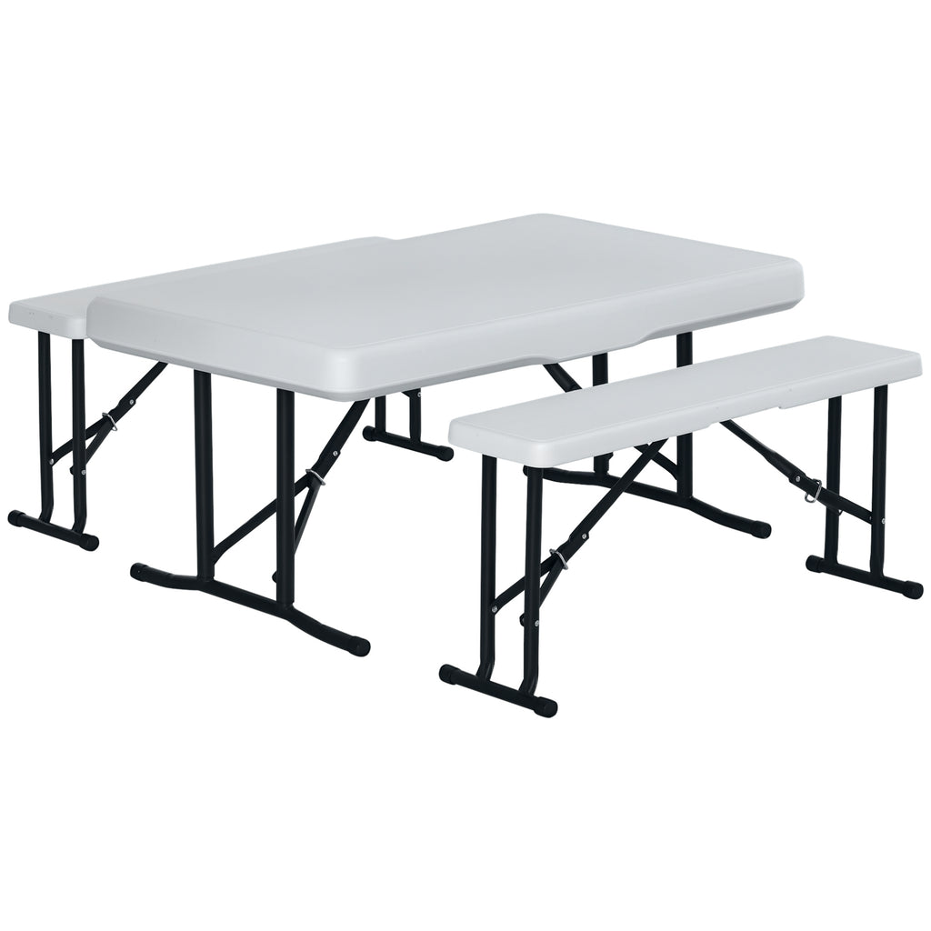 Conjunto de Mesa e 2 Bancos Dobráveis de Jardim Mesa de Campismo Portátil Mesa de 103x63x73cm e Bancos de 84,5x20x40cm Branco — foto 1