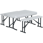 Conjunto de Mesa e 2 Bancos Dobráveis de Jardim Mesa de Campismo Portátil Mesa de 103x63x73cm e Bancos de 84,5x20x40cm Branco — foto 1