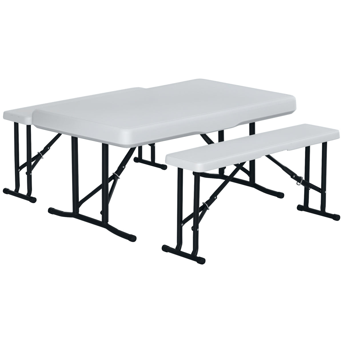 Conjunto de Mesa e 2 Bancos Dobráveis de Jardim Mesa de Campismo Portátil Mesa de 103x63x73cm e Bancos de 84,5x20x40cm Branco — foto 1