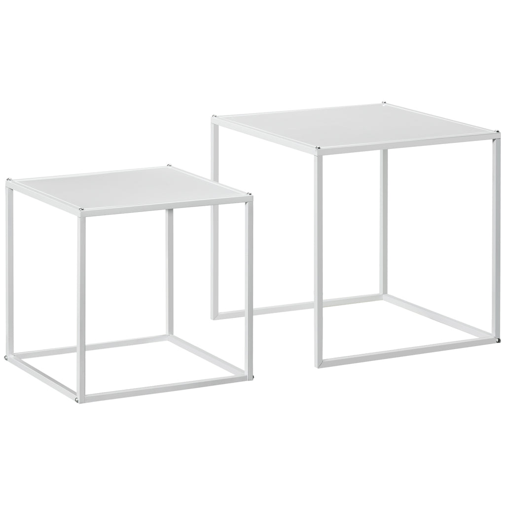 Conjunto de 2 Mesas Mesas de Centro Quadradas para Sala de Estar Estrutura de Aço para Quarto e Escritório Grande 40 cm Pequena 35 cm Branco — foto 1