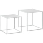 Conjunto de 2 Mesas Mesas de Centro Quadradas para Sala de Estar Estrutura de Aço para Quarto e Escritório Grande 40 cm Pequena 35 cm Branco — foto 1