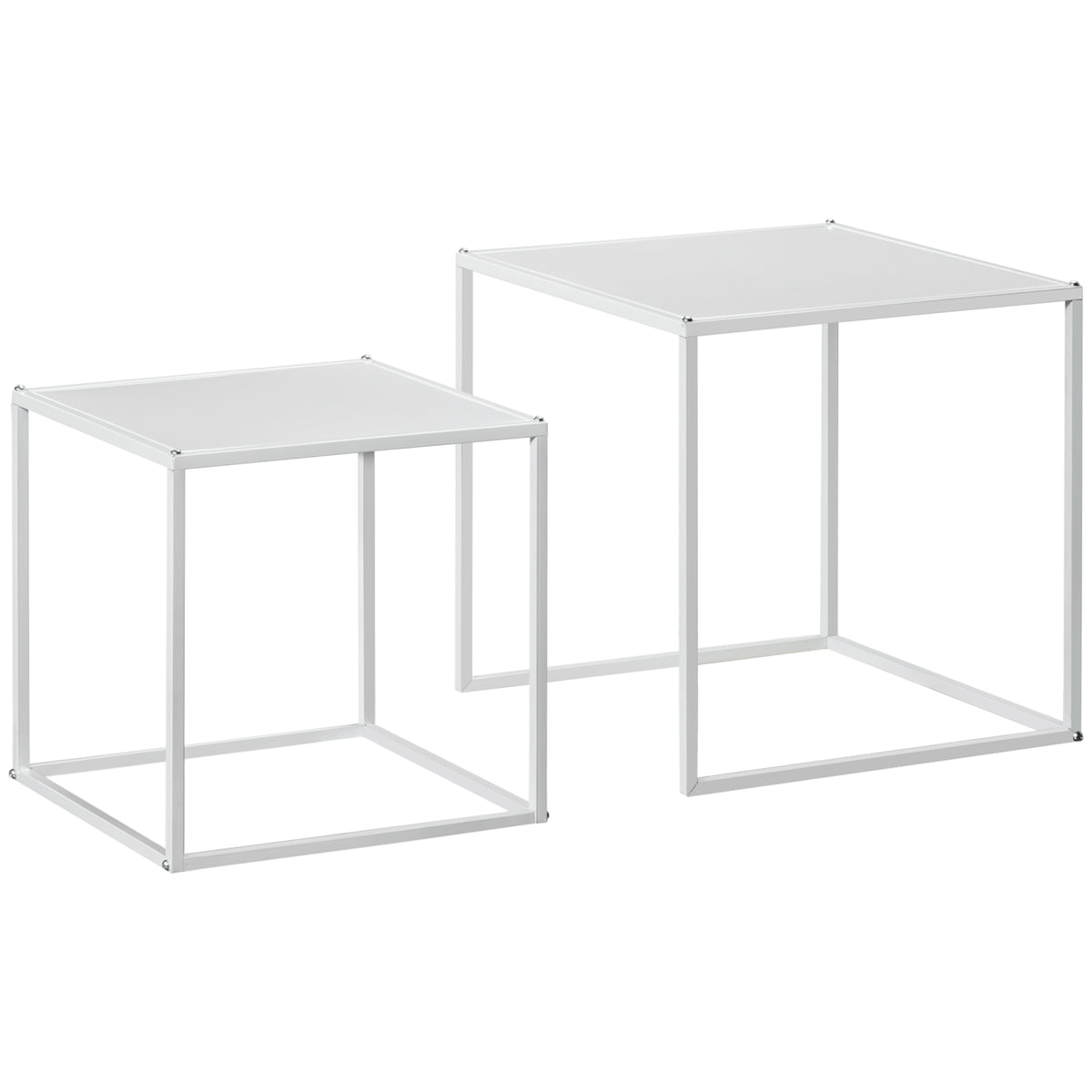 Conjunto de 2 Mesas Mesas de Centro Quadradas para Sala de Estar Estrutura de Aço para Quarto e Escritório Grande 40 cm Pequena 35 cm Branco — foto 1
