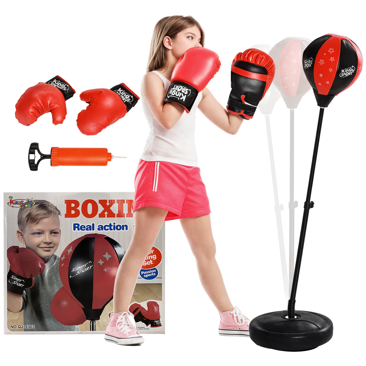 Punching Ball para Crianças acima de 5 anos Kit de Boxe para Crianças com Luvas de Boxe Altura Ajustável 68-102 cm e Base Preenchível Vermelho — foto 1