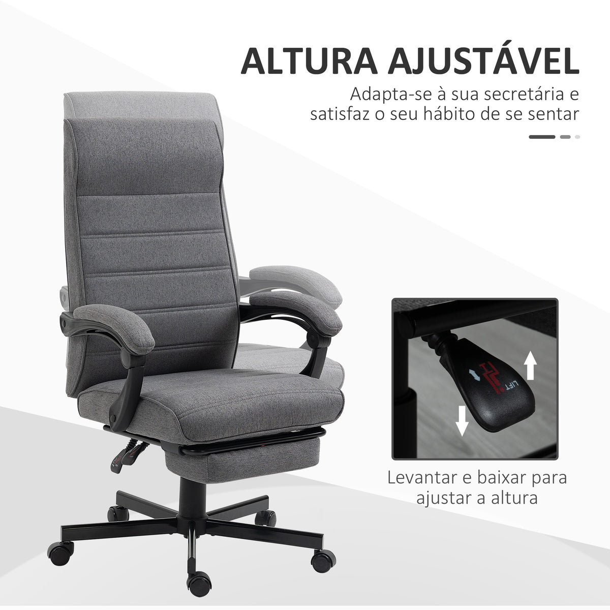 Cadeira de Escritório Giratória Cadeira de Escritório Reclinável com Altura Ajustável Apoio para os Braços Apoio para os Pés Retrátil para Sala de Estar Escritório Estúdio Carga 20kg 68x67x106-114 cm Cinza — foto 4