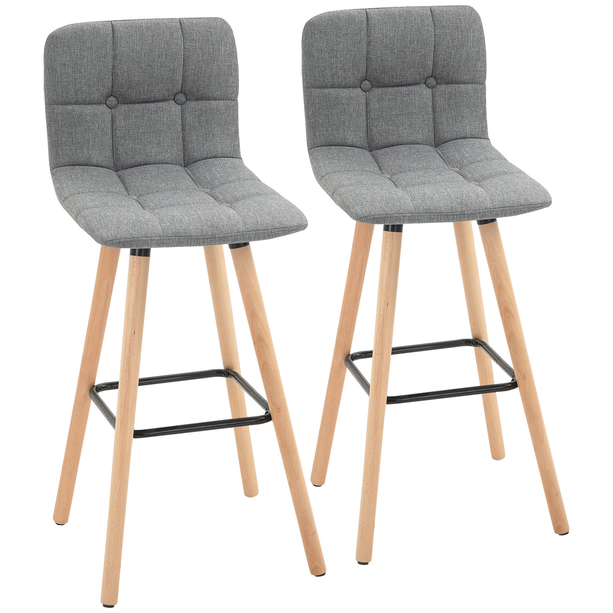 Conjunto de 2 Bancos de Bar Bancos Altos de Cozinha com Encosto Apoio para Pés Estilo Moderno Cadeiras Altas para Sala de Jantar 41,5x47x97,5 cm Cinzento — foto 1