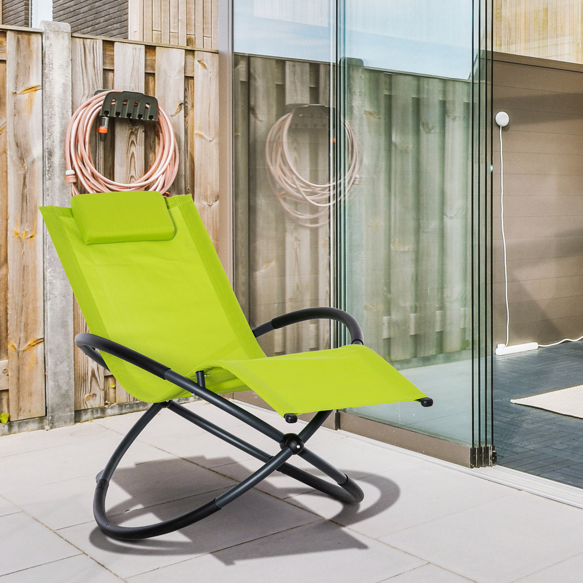 Espreguiçadeira de Baloiço de Jardim com Apoio para a Cabeça Removível Espreguiçadeira Ergonômica Dobrável Tecido Texteline para Pátios Piscina 154x80x84cm Verde — foto 2