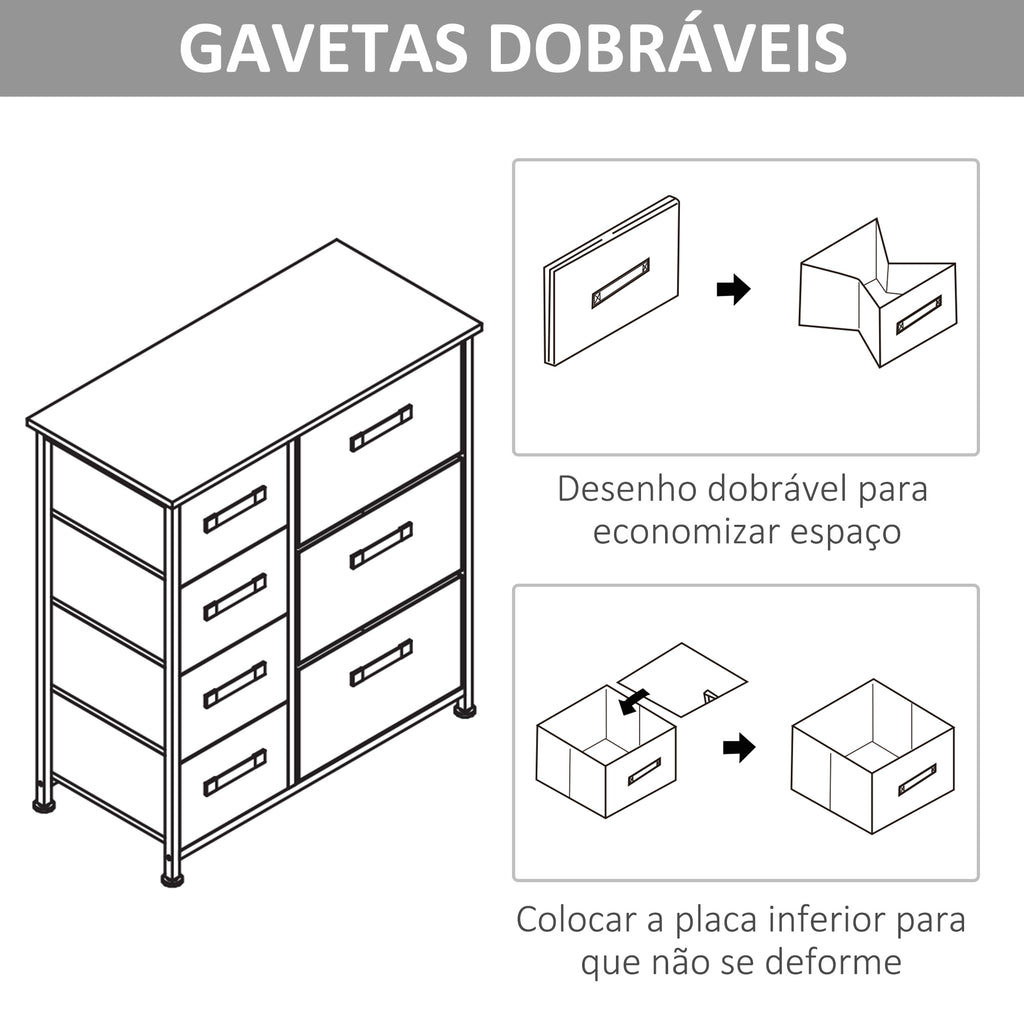 Cómoda com 7 Gavetas de Tecido Cómoda de Armazenamento Multifuncional para Dormitório Sala de Estar Corredor 63,5x30x71cm Cinza — foto 7