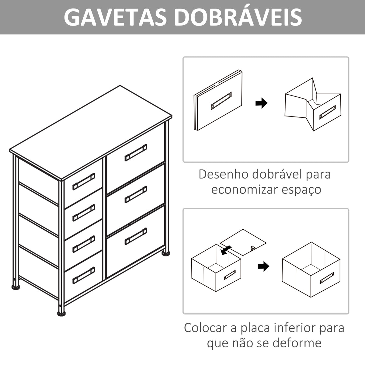Cómoda com 7 Gavetas de Tecido Cómoda de Armazenamento Multifuncional para Dormitório Sala de Estar Corredor 63,5x30x71cm Cinza — foto 7