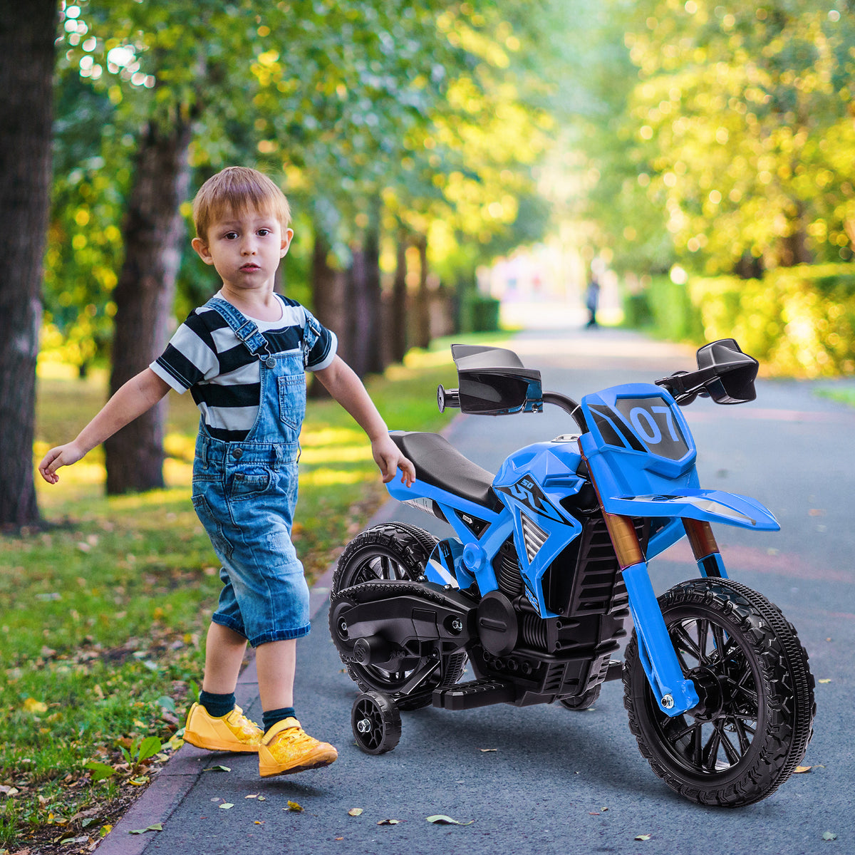 AIYPLAY Mota Elétrica para Crianças acima de 3 Anos Moto a Bateria para Crianças 6V com Rodas de Treino e Buzina Mota para Crianças Carga 30 kg 105x57x62 cm Azul — foto 2