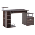 Mesa para Computador 120cm Secretária para Escritório com Múltiplas Prateleiras Gavetas Bandeja de Teclado Suporte para Monitor Impressora e CPU 152x60x88cm Marrom — foto 1