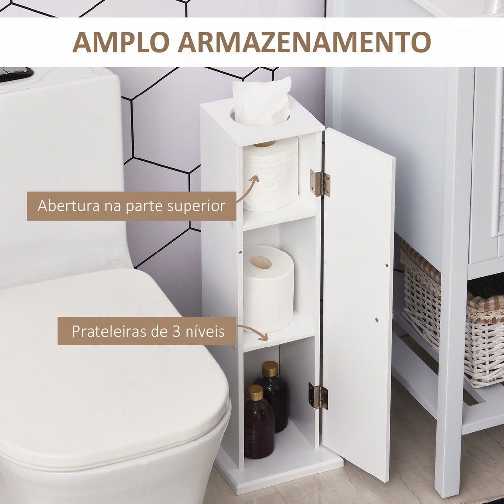 Armário de Casa de Banho Estreito Móvel de Casa de Banho com Orifício para Papel Higiénico e Prateleiras Estilo Moderno para Espaços Pequenos 19,5x19,5x65 cm Branco — foto 5