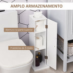 Armário de Casa de Banho Estreito Móvel de Casa de Banho com Orifício para Papel Higiénico e Prateleiras Estilo Moderno para Espaços Pequenos 19,5x19,5x65 cm Branco — foto 5