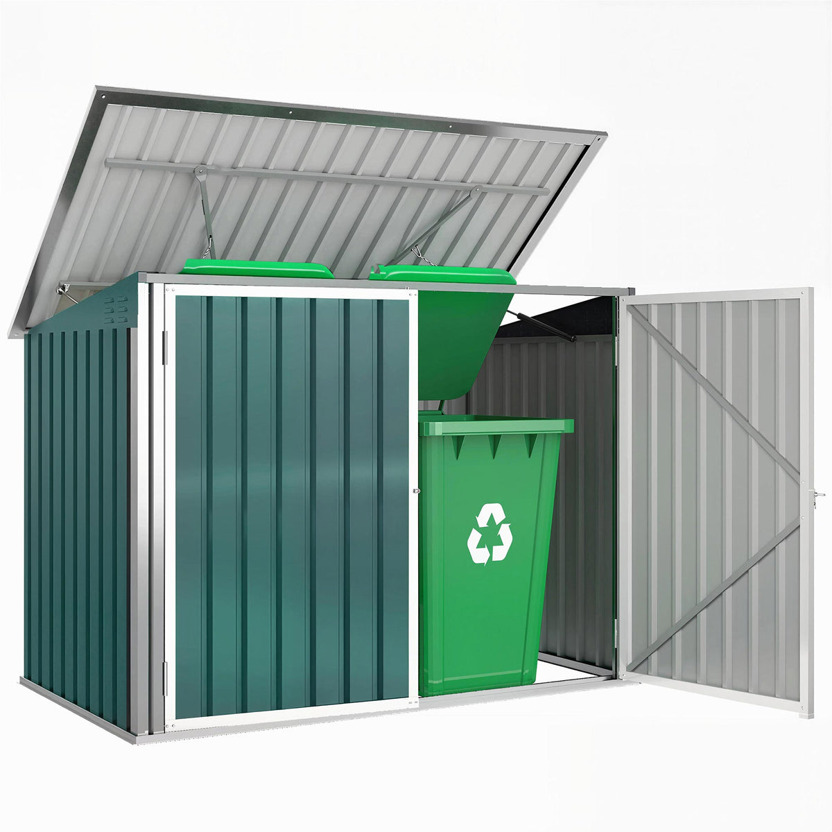 Caixa para Contentores de Lixo Fechável com Porta Dupla e Tampa para 2 Contentores Aço 179,5x108x129,5/113 cm Verde — foto 1