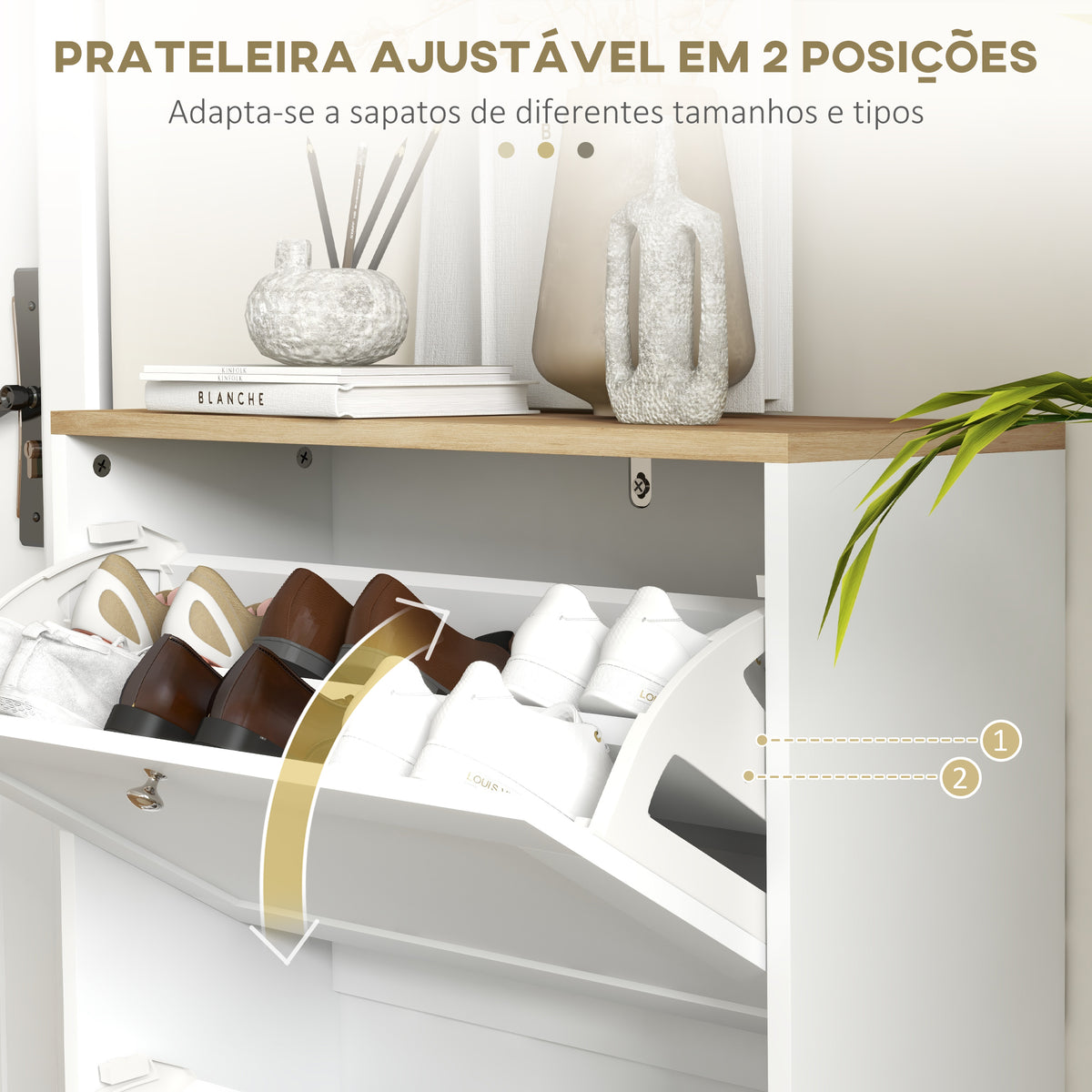 Sapateira Estreita com 2 Portas Sapateira para Entrada com Prateleiras Ajustáveis para 12 Pares de Sapatos 60x24x80 cm Branco — foto 5