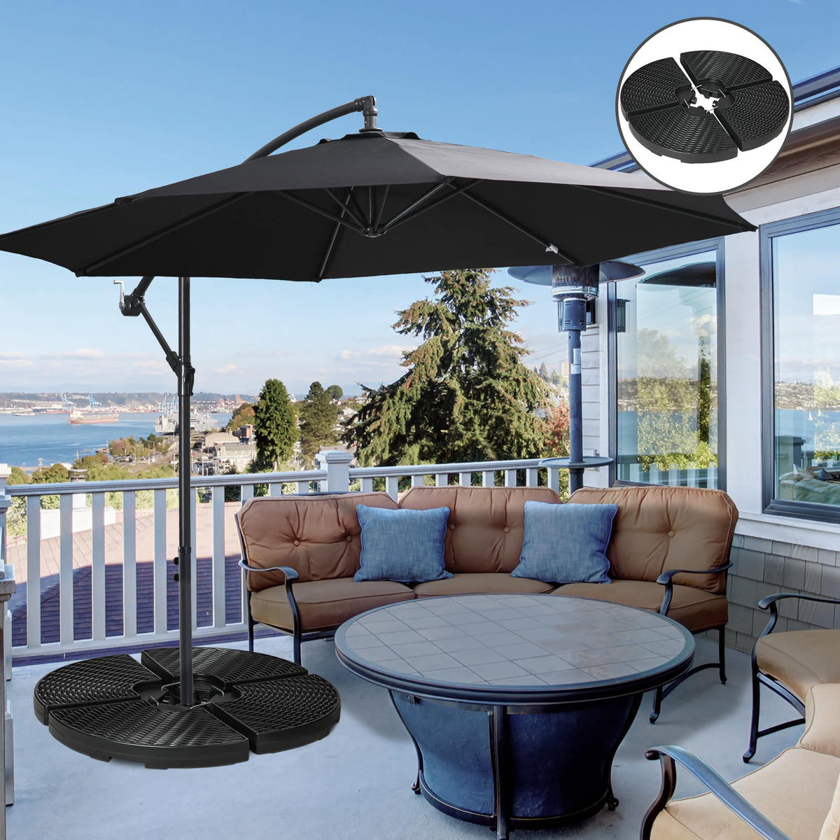 Base para Chapéu de Sol de 4 Peças Suporte para Chapéu de Sol Recarregável com Areia 68 kg ou Água 52 kg para Jardim Pátio ou Terraço Preto — foto 2