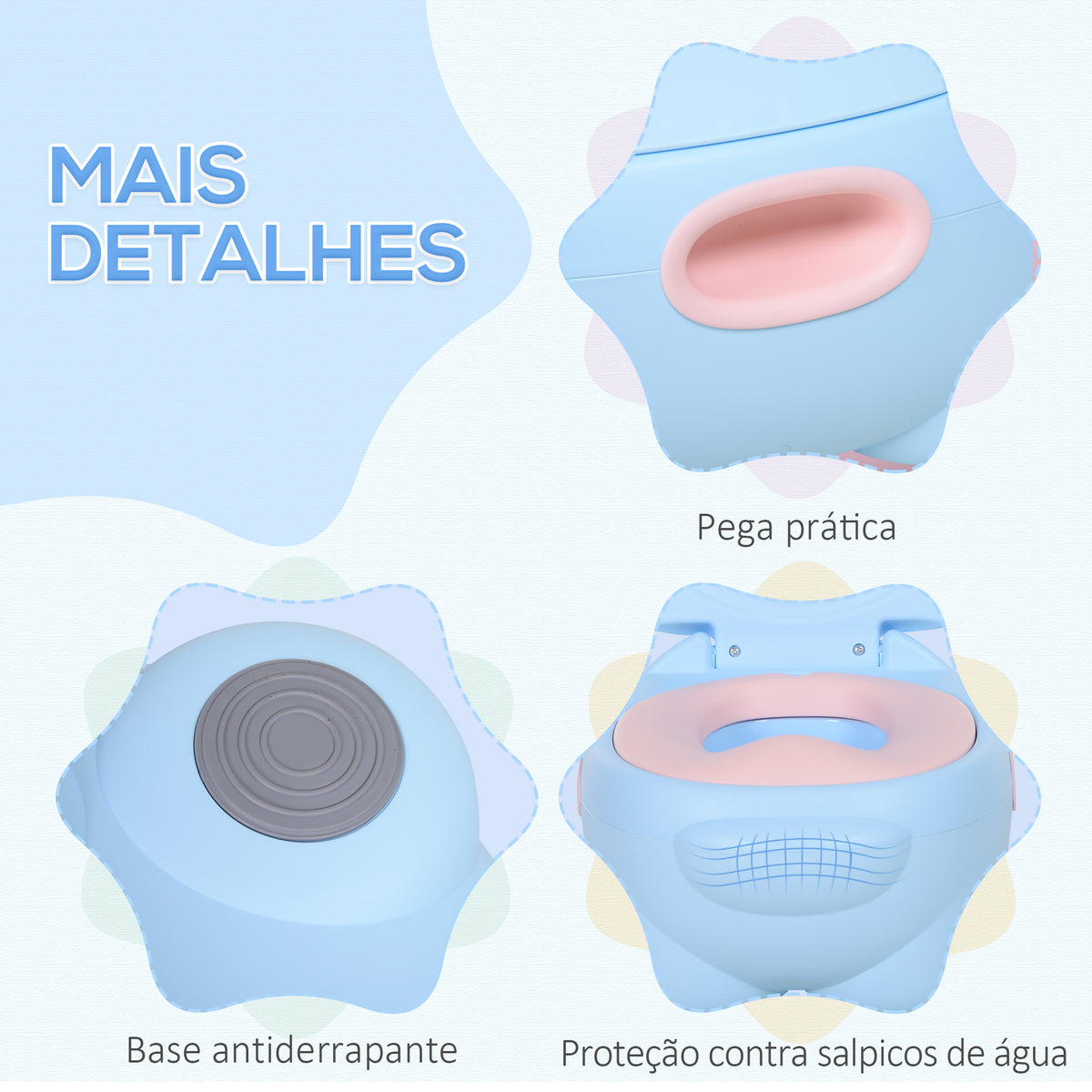 Bacio para Bebé em Forma de Hipopótamo 2 em 1 com Cubo Amovível e Escova de Limpeza Bacio de Aprendizagem Treinamento Portátil Carga 25 kg 40x30x23 cm Azul — foto 4