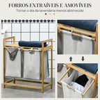 Cesto de Roupa de Bambu Cesto de Roupa Suja com 2 Bolsas Amovíveis e 2 Prateleiras Carga 20 kg 2x40,6L para Casa de Banho Dormitório 64x33x73 cm Madeira — foto 6