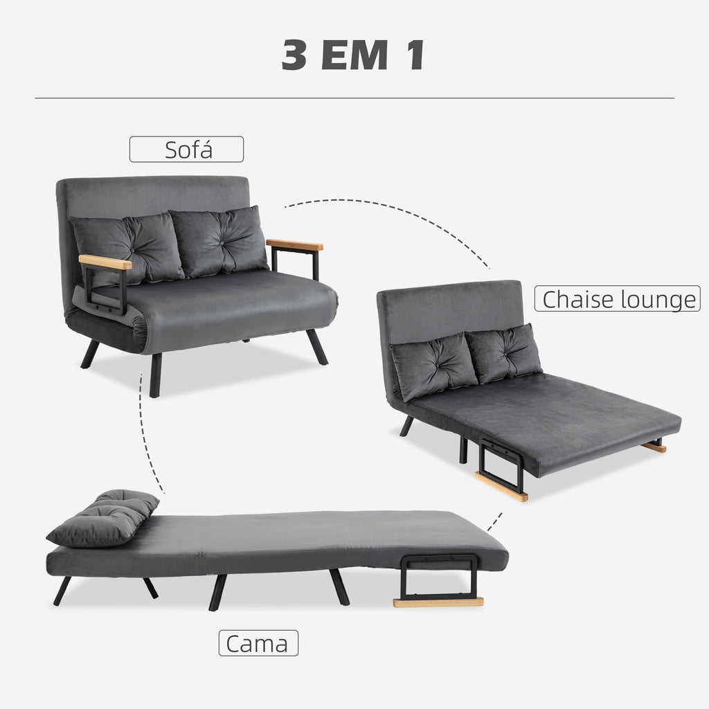 Sofá Cama Sofá Convertível em Cama de 2 Lugares Dobrável com Encosto Ajustável em 5 Níveis e 2 Almofadas Acolchoadas para Escritório Dormitório Sala de Estar 102x73x81 cm Cinza - Modelo 1 — foto 4