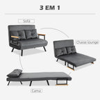 Sofá Cama Sofá Convertível em Cama de 2 Lugares Dobrável com Encosto Ajustável em 5 Níveis e 2 Almofadas Acolchoadas para Escritório Dormitório Sala de Estar 102x73x81 cm Cinza - Modelo 1 — foto 4