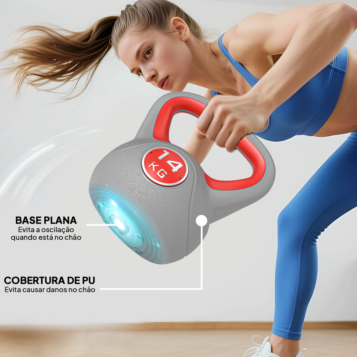 Kettlebell 14 kg Peso Russo com Revestimento de PU e Enchimento de Areia para Treinamento em Casa Ginásio 26x18x32 cm Vermelho e Cinza — foto 6