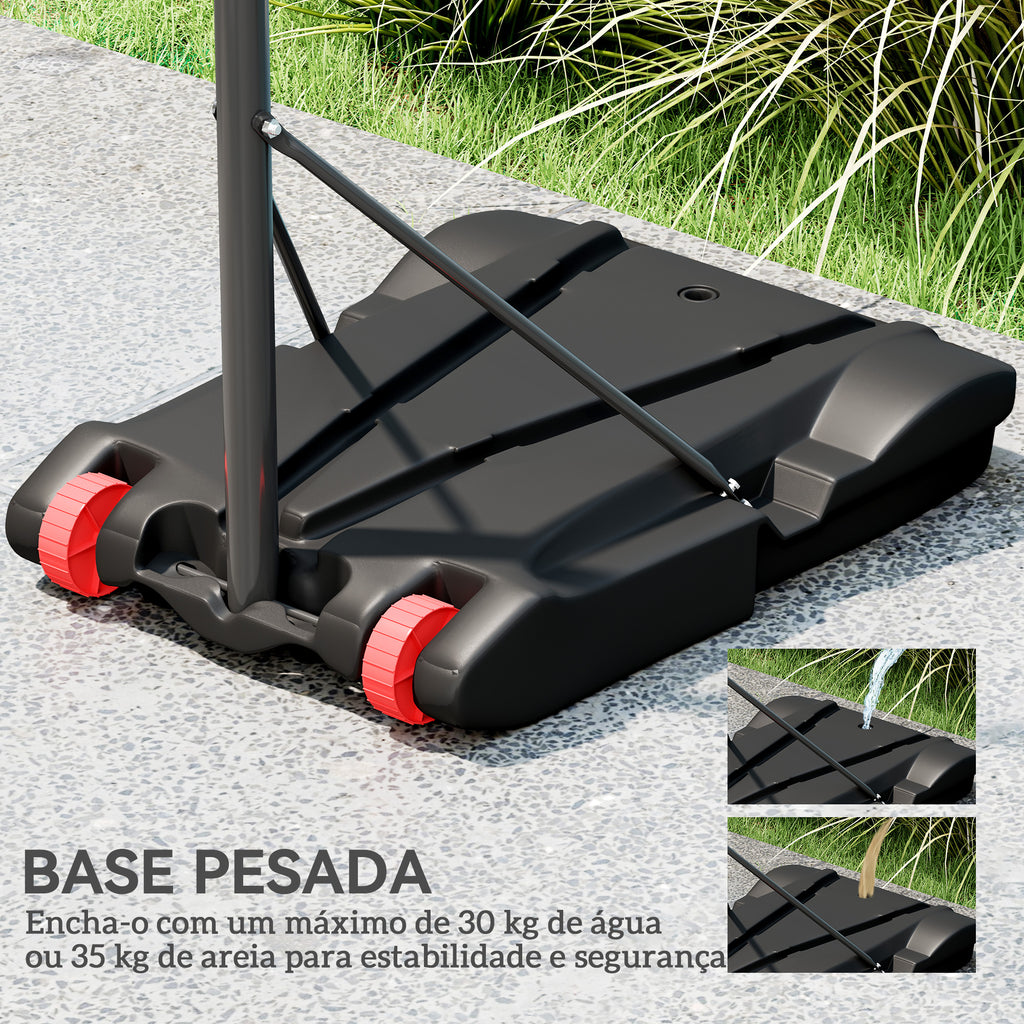 Tabela de Basquetebol para Exterior com Alvo de Dardos Tabela de Basquetebol Portátil com Ajustável 210-247 cm Rodas Base Rellenável para Adolescentes e Adultos Preto — foto 6