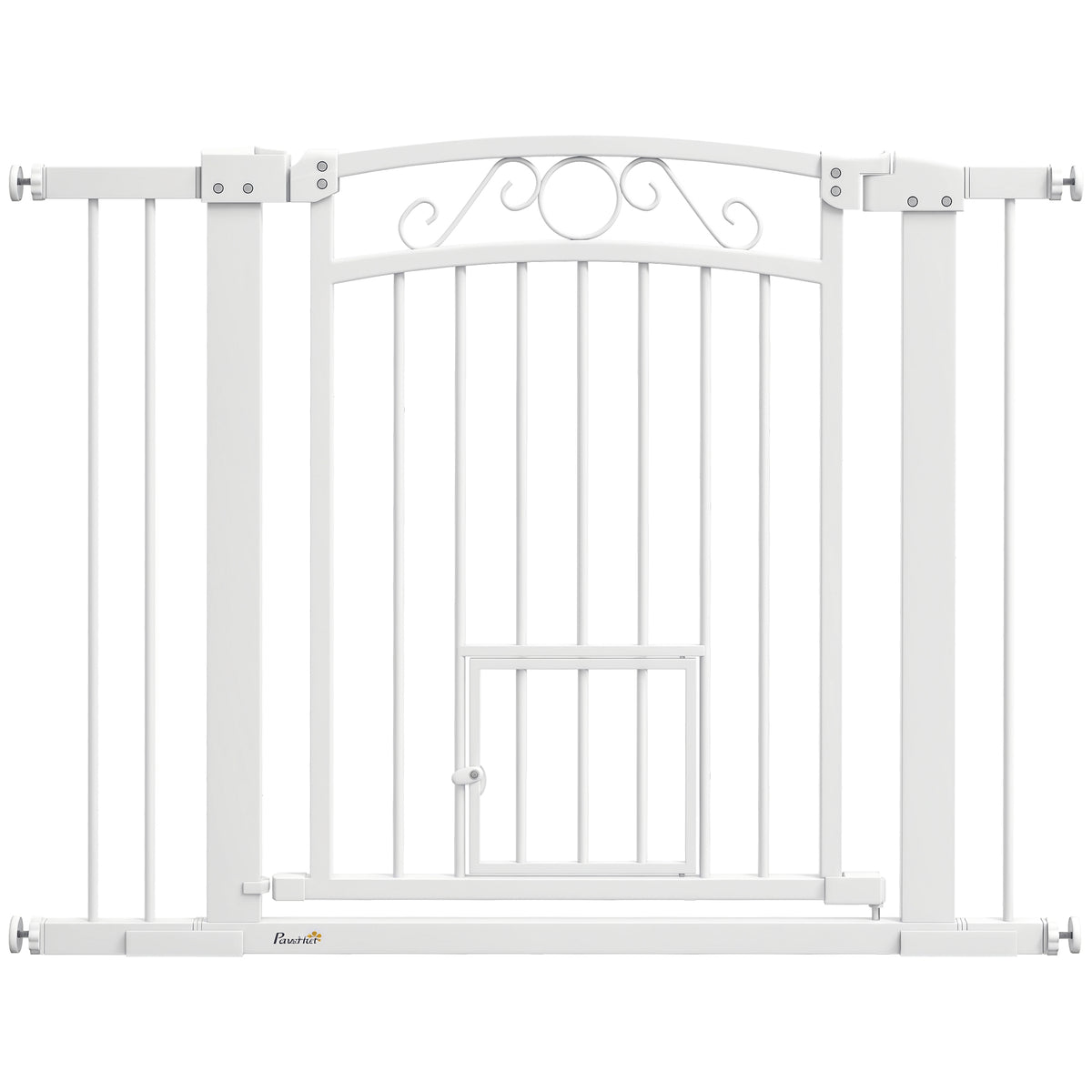 Barreira de Segurança para Cães Extensível 76-102 cm Barreira para Animais de Estimação Barreira para Cães com 2 Extensões Duplo Bloqueio e Porta Pequena para Escada Porta Branco — foto 1