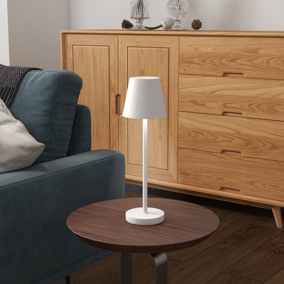 Candeeiro de Mesa com Luzes LED Candeeiro de Mesa Sem Fios Recarregável por USB-C 3 Cores Ecrã de Acrílico para Quarto Sala Ø11,2x36,5 cm Branco - Modelo 1 — foto 2