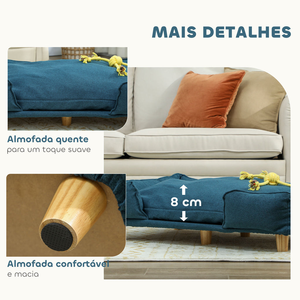 Sofá para Cães Grandes Cama Elevada para Cães com Pés de Madeira e Almofada Lavável Cama para Animais de Estimação Carga 30 kg 96x66x24 cm Azul Escuro — foto 6