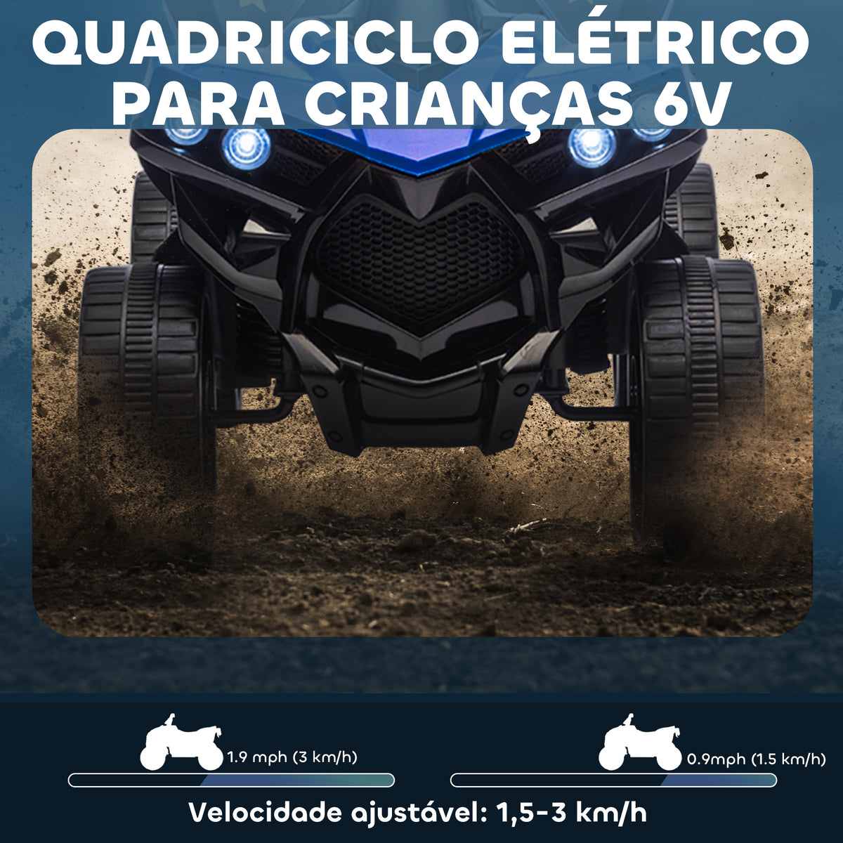 Quadriciclo Elétrico para Crianças 6 V Quadriciclo para Crianças de 3-8 Anos com Velocidade até 3 km/h Faróis e Música 70x42x45 cm Azul — foto 4