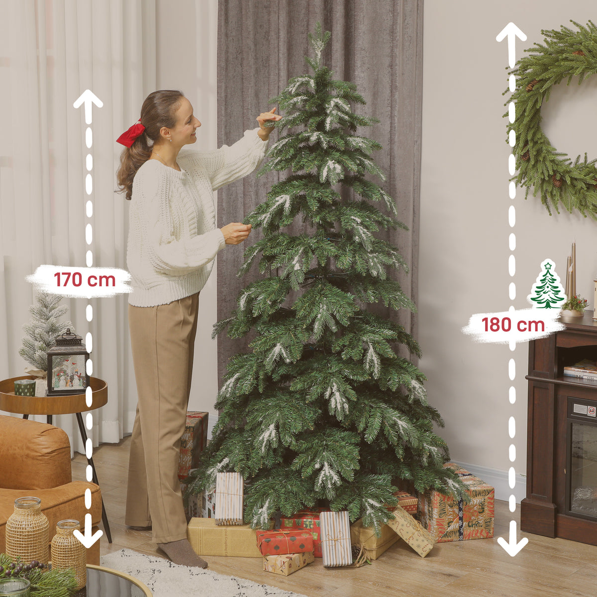 Árvore de Natal Artificial 180 cm Ramos Realistas com Efeito Neve Árvore de Natal com Suporte em Aço Base Dobrável Montagem Rápida Decoração de Natal para Casa Festa Verde — foto 3