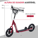 Trotinete com 2 Rodas de 12 Polegadas Trotinete para Crianças com Guiador Ajustável Freio e Cavalete Carga Máxima 100kg 120x52x80-88cm Vermelho — foto 7