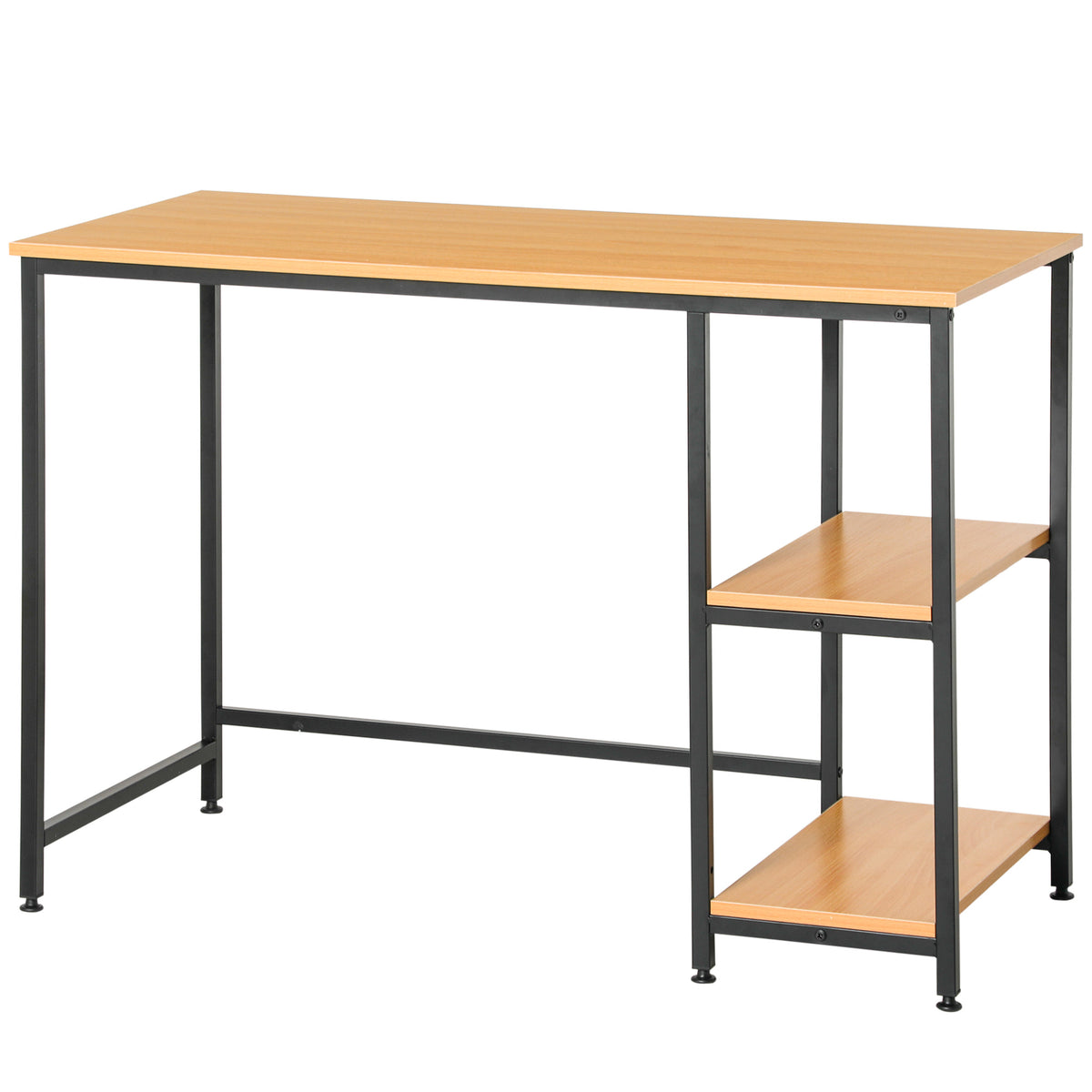 Mesa de computador para escritorio estudo com prateleiras de 2 andares Superfície grande Pernas com protetores ajustáveis Anti-derrapante 106x50x76 cm Cor Madeira — foto 1