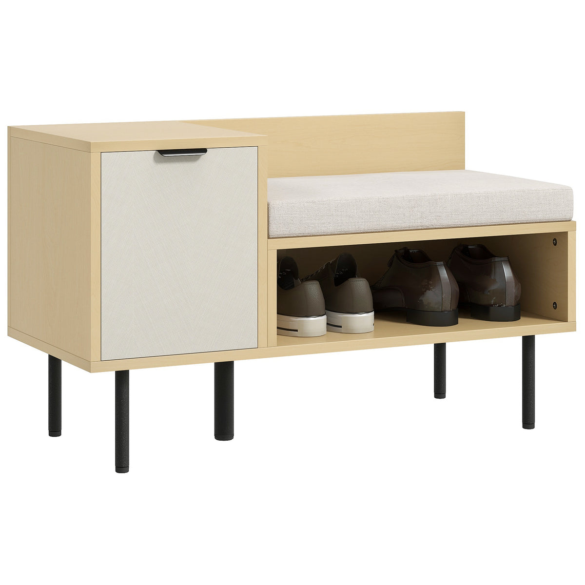Banco Sapateira Sapateira de Entrada com Almofada Porta e Prateleira para Sapatos com Assento para Sala de Estar Corredor Dormitório 80x35x47 cm Madeira — foto 1