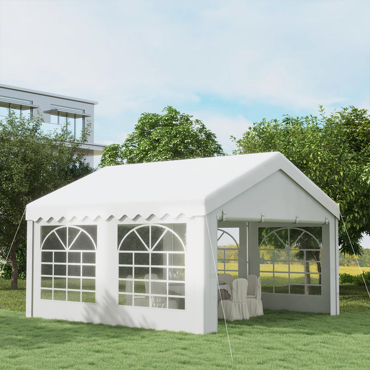Tenda para Festas 400x400x280cm para Exterior Campismo Casamentos com 4 Janelas e 2 Portas Branco — foto 2