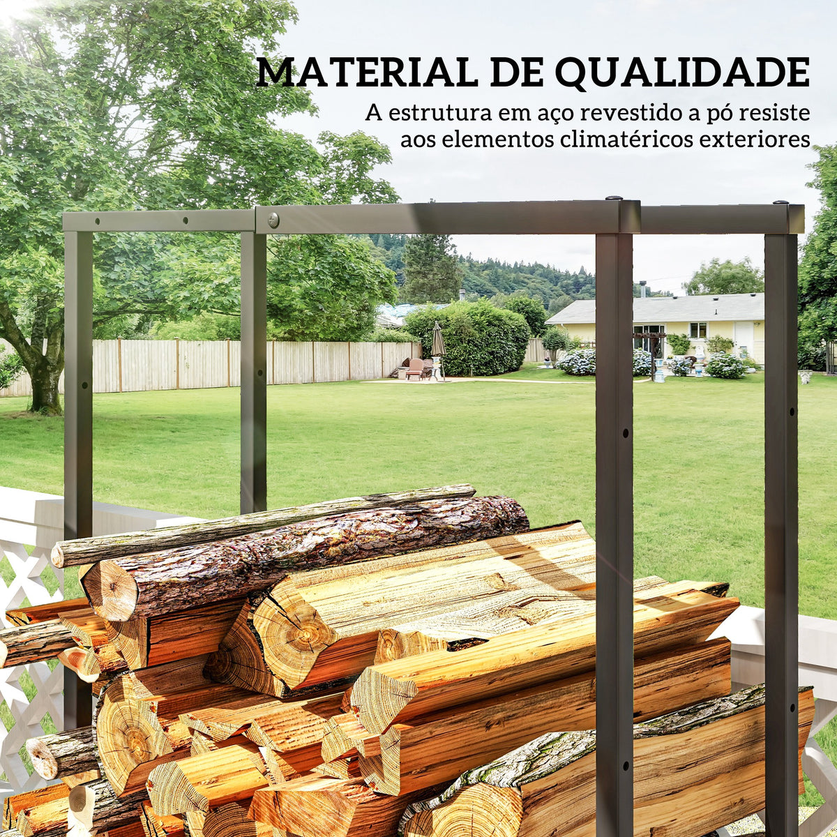 Suporte para Lenha Extensível Suporte para Lenha Metálico com 4 Ganchos Carga Máxima 100 kg para Interior e Exterior 40-65x25x100-150 cm Preto — foto 5