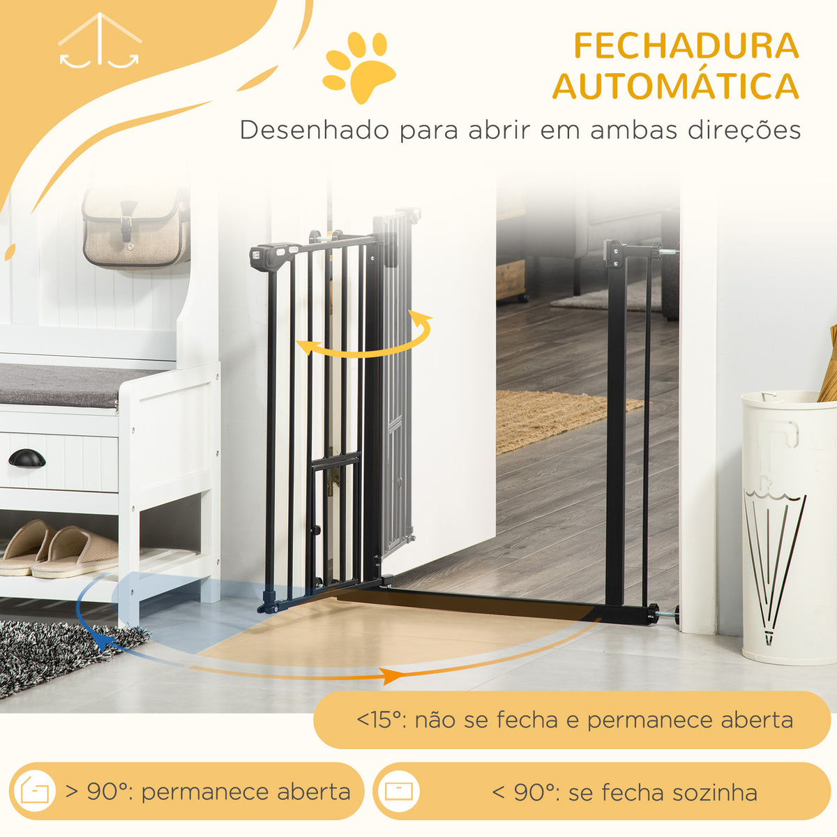 Barreira de Segurança para Cães Animais de Estimação 74-80cm para Escadas Portas e Corredor com Porta com Fechamento Automático e Sistema de Duplo Bloqueio Altura 76,2cm Preto — foto 5