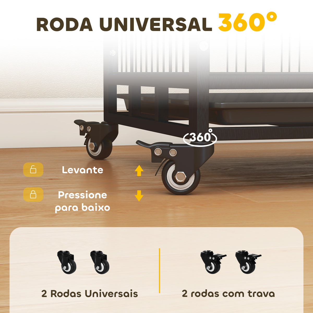 Gaiola de Metal para Cães com Rodas e Freios Bandeja Removível e Porta com Trava para Golden Retriver Labrador 92x62x75cm Preto — foto 4
