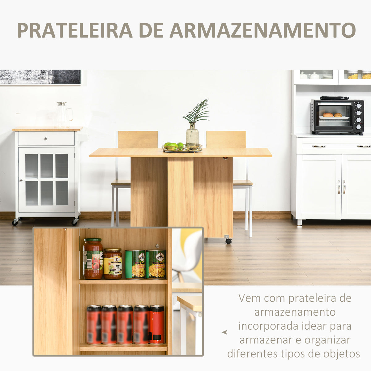 Mesa de Sala de Jantar Dobrável com Rodas Mesa Multifuncional para Sala de Jantar com 3 Formas 140x80x74cm Madeira — foto 5